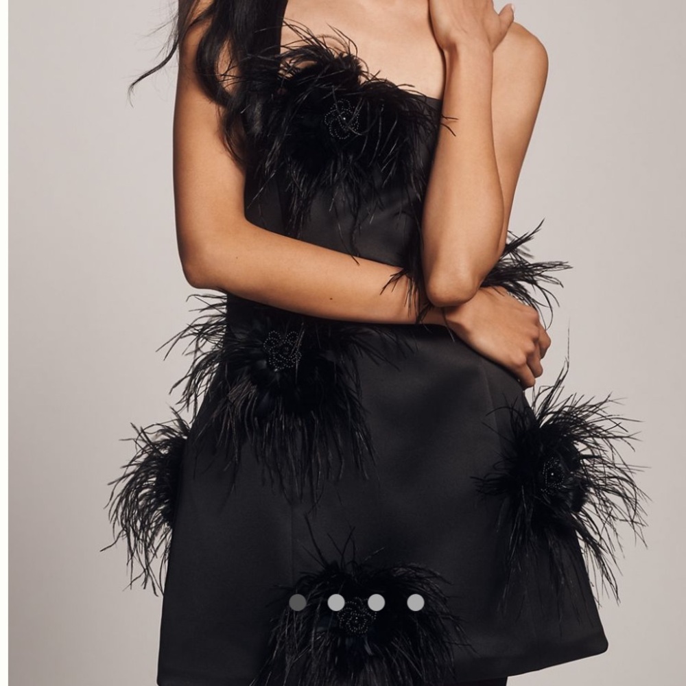 Delfi Collection Strapless Black Feathered Mini Dress - Picture 2 of 8